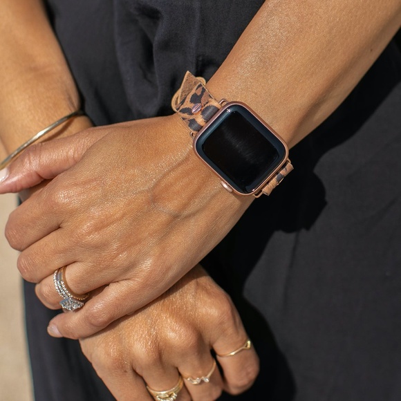 Leopard Print Leather Rose Gold Jewelry Apple Watch Series 7 Band Women Bracelet